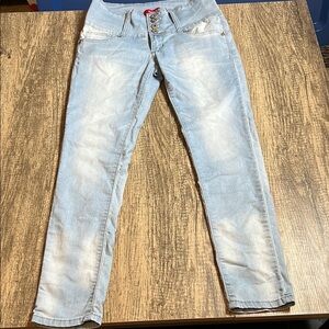 GOGO High Rise Blue Jeans with Lived-In Look
